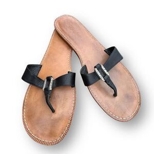 Brighton 5645 Ocean Women's Black Leather Flip Flop Sandals Size 9 Casual